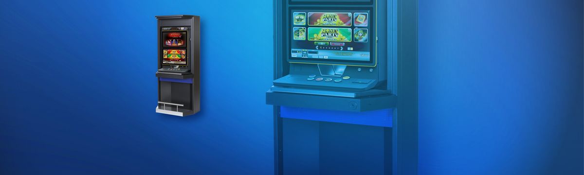 Ein Novoline-Spielautomat vor blauem Hintergrund